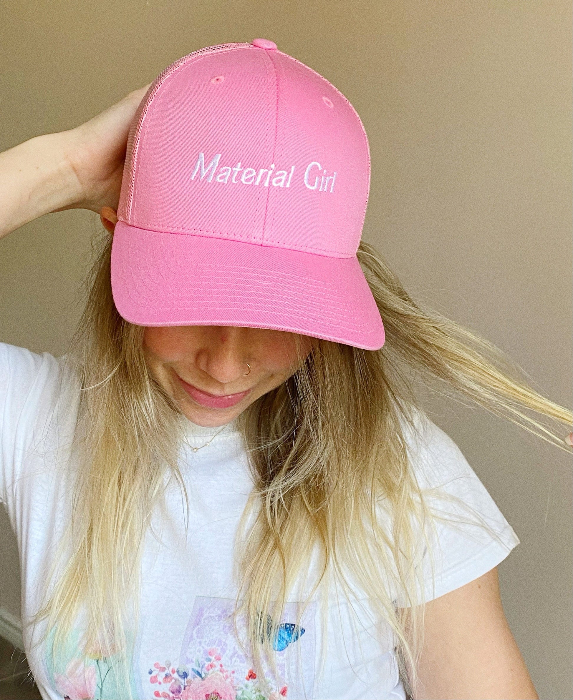 Material Girl Trucker Cap, 90's Girl Cap, Pink Beach Women's Hat, Retro Love, 1990's Throwback