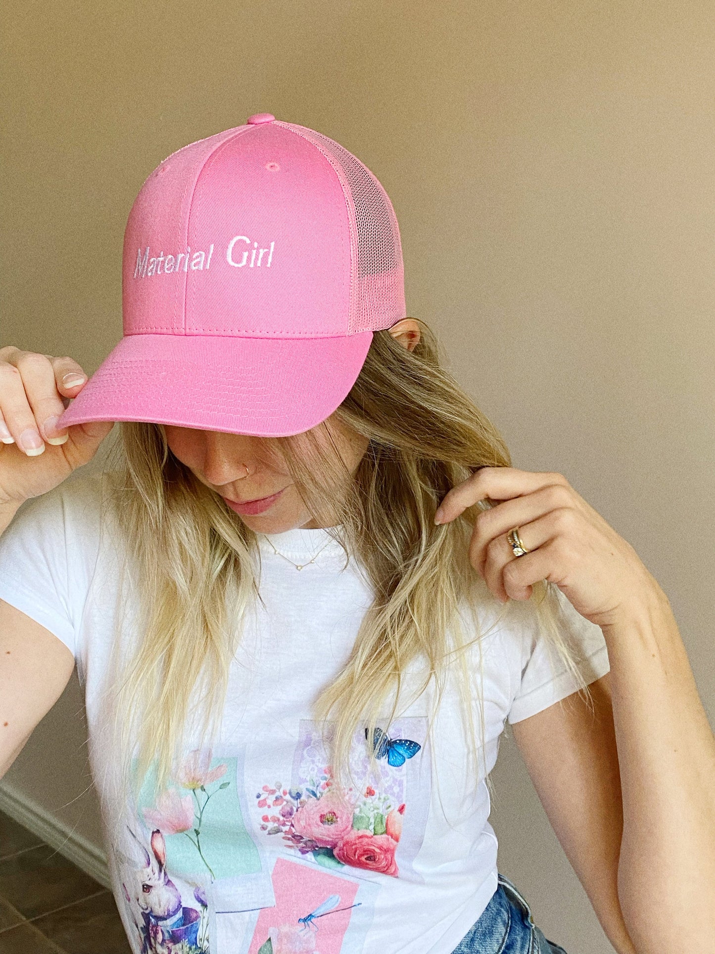 Material Girl Trucker Cap, 90's Girl Cap, Pink Beach Women's Hat, Retro Love, 1990's Throwback